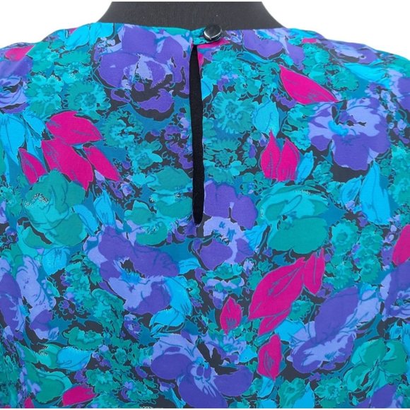 VTG 80s It's a Rich Miss Blue Pink Purple Floral Long Sleeve Blouson Dress L USA - Picture 8 of 12